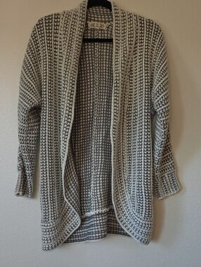 Pink Rose Black and Cream Open-Front Knit Cardigan